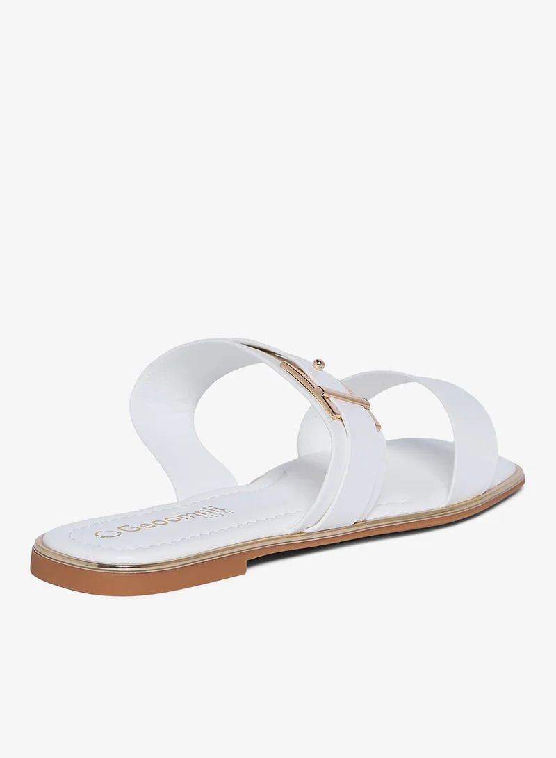 Geoomnii WHITE Geoomnii Flat Sandals for Women – Comfortable Slip-On Casual Summer Sandals for Daily Wear, Walking & Travel for Women | Best Price UAE