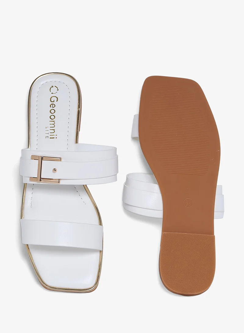 Geoomnii WHITE Geoomnii Flat Sandals for Women – Comfortable Slip-On Casual Summer Sandals for Daily Wear, Walking & Travel for Women | Best Price UAE