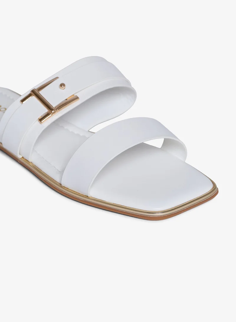 Geoomnii WHITE Geoomnii Flat Sandals for Women – Comfortable Slip-On Casual Summer Sandals for Daily Wear, Walking & Travel for Women | Best Price UAE