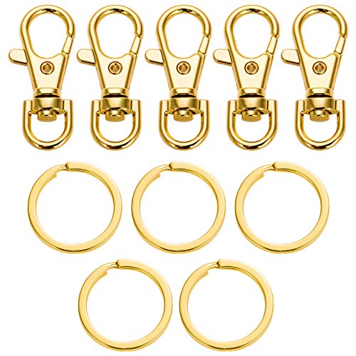 SAMLOO 5 Set Key Chain Flat Key Rings Women Metal Swivel Clasps Snap-On Keychain Ring Hook Spring Clip Snap Hook Lobster Clasp for Keys, Lanyards Jewelry Findings, Round Edge, Gold - Image 1