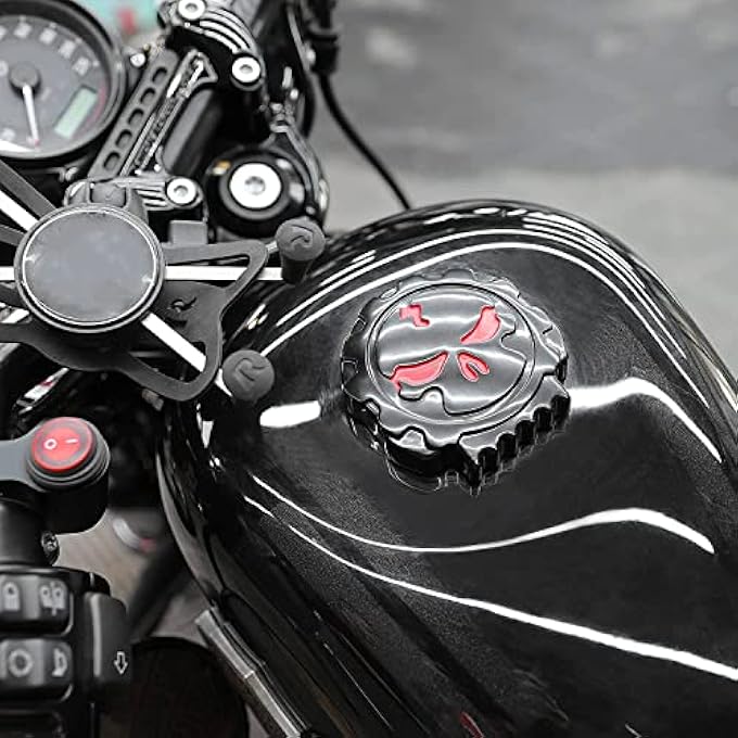 rayihni Compatible With 19842015 HD Dyna Softail Sportster Motorcycle Chrome Skull Fuel Gas Tank Cap PNUs439002Bk - Image 3