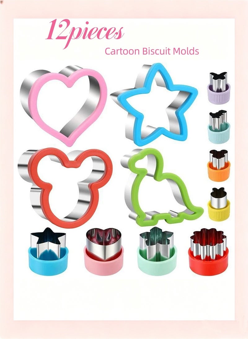 12-Piece Stainless Steel Sandwiches Cutter Set Multicolour Cookie Molds for Cakes Biscuits, and Sandwiches, Heart Star Flower Shapes Fruit Vegetable Mold for Kids Boys & Girls Adult - Image 1