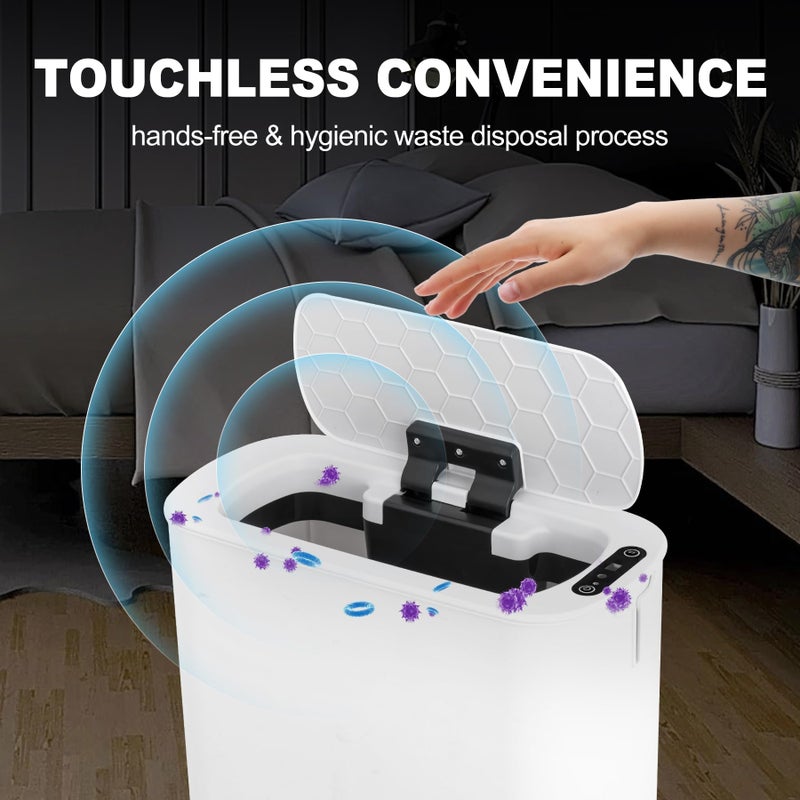 Cesun Motion Sensor Trash Can, 5 Gallon Automatic Bathroom Garbage Can with Lid, Touchless Smart Plastic Slim Wastebasket for Bathroom, Office, rv, Bedroom, Living Room, White - Image 4