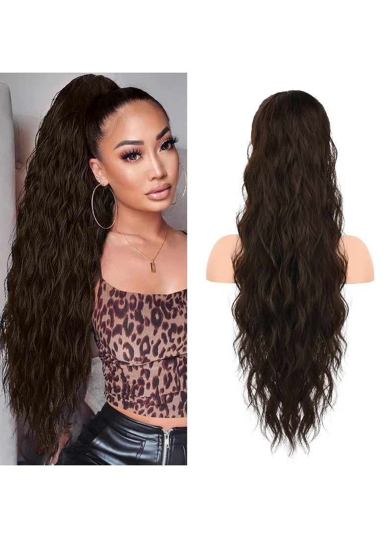 SEIKEA SEIKEA 26 Ponytail Extension Drawstring PonytailPT003 Eva for Women Long Thick Wavy Clip in Hair Extensions Ponytail Natural Soft Synthetic Hairpiece for Women Dark Chocolate Brown 