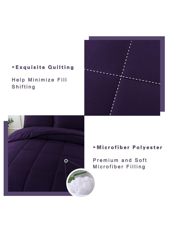 DOWNCOOL Bedding Comforters & Sets - 3 Pieces Queen Comforter Set - Lightweight Down Alternative Quilted Comforter with 2 Pillow Shams - Bedding Comforter Sets (Purple, 88"x90") - Image 4