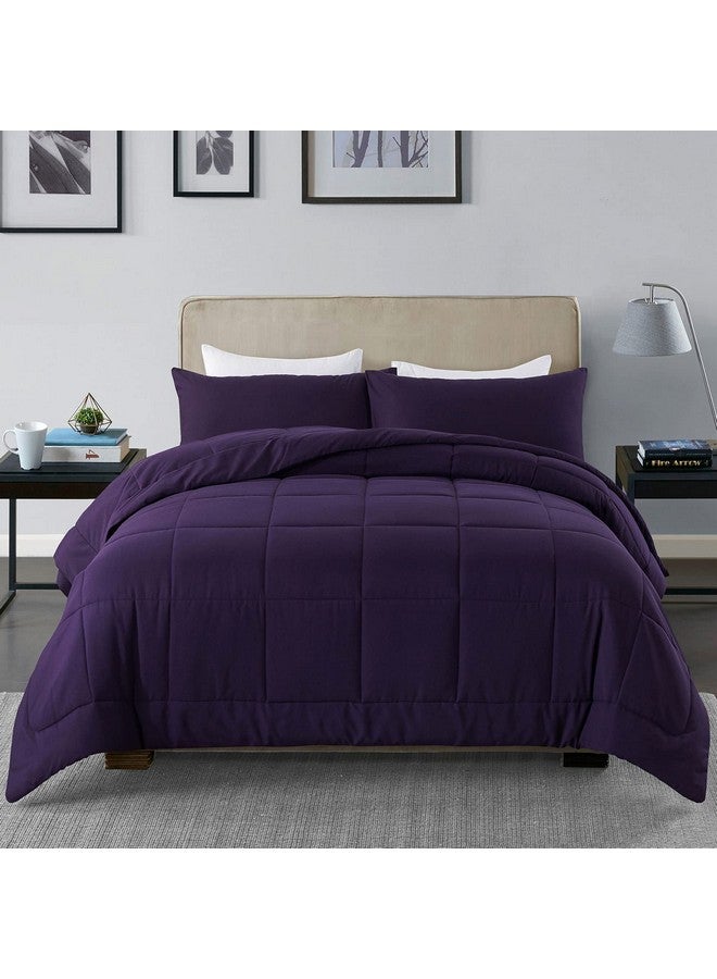DOWNCOOL Bedding Comforters & Sets - 3 Pieces Queen Comforter Set - Lightweight Down Alternative Quilted Comforter with 2 Pillow Shams - Bedding Comforter Sets (Purple, 88"x90") - Image 1