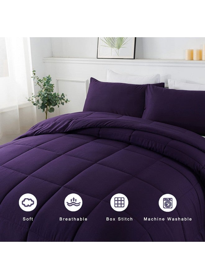 DOWNCOOL Bedding Comforters & Sets - 3 Pieces Queen Comforter Set - Lightweight Down Alternative Quilted Comforter with 2 Pillow Shams - Bedding Comforter Sets (Purple, 88"x90") - Image 3