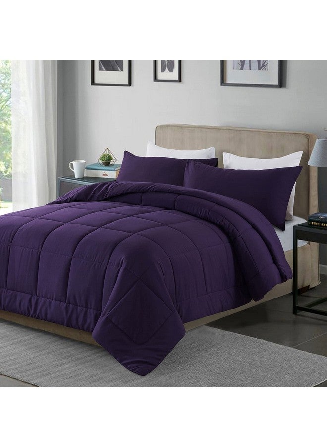 DOWNCOOL Bedding Comforters & Sets - 3 Pieces Queen Comforter Set - Lightweight Down Alternative Quilted Comforter with 2 Pillow Shams - Bedding Comforter Sets (Purple, 88"x90") - Image 2