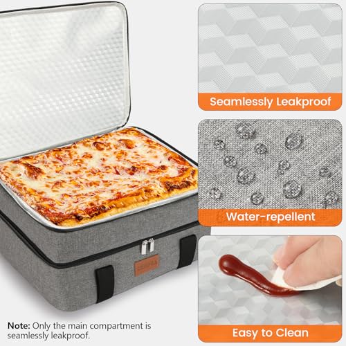 Uoxfill Lunch Bag Insulated Thermal Food Carrier Insulated Double Decker Casserole Carrier for Hot or Cold Food,Insulated Tote Bag for Potluck Cookouts Picnic,Lasagna Holder,Fits 9"x13" Baking Pan,Gray - Image 5