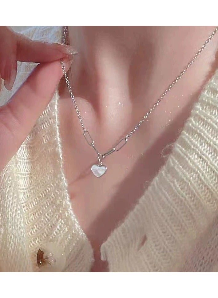Goolsky Silver Shell Heart Necklace – Summer Chic Collarbone Chain for Women, Trendy Indie Design, Beach/Vacation - Image 1