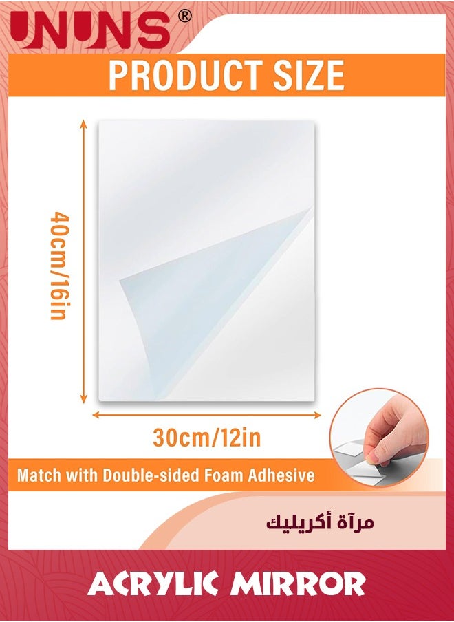 UNUNS 12"x16" Acrylic Mirror Sheet,2 PCS Self Adhesive Non Glass Mirror,2.5MM Thick Stick on Mirrors For Wall,Bathroom Mirror Adhesive Mirror Stickers For Home Wall Decor DIY Craft  - Image 2
