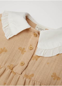 DeFacto Newborn Butterfly Print Muslin Snap-Up Long Sleeve Romper With Tights 2-Piece Set  - Image 3