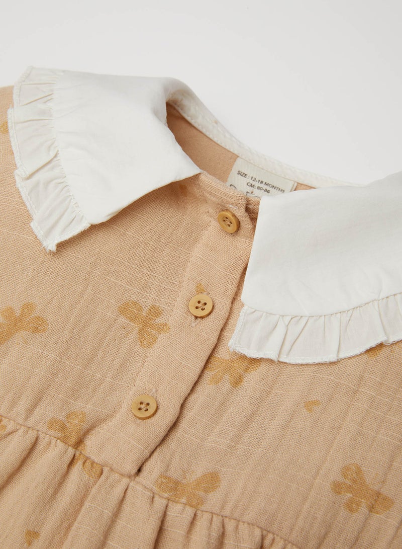 DeFacto Newborn Butterfly Print Muslin Snap-Up Long Sleeve Romper With Tights 2-Piece Set  - Image 3