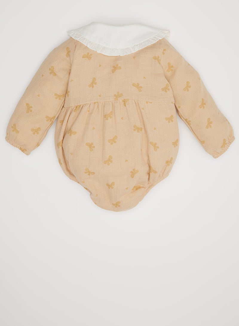 DeFacto Newborn Butterfly Print Muslin Snap-Up Long Sleeve Romper With Tights 2-Piece Set  - Image 2