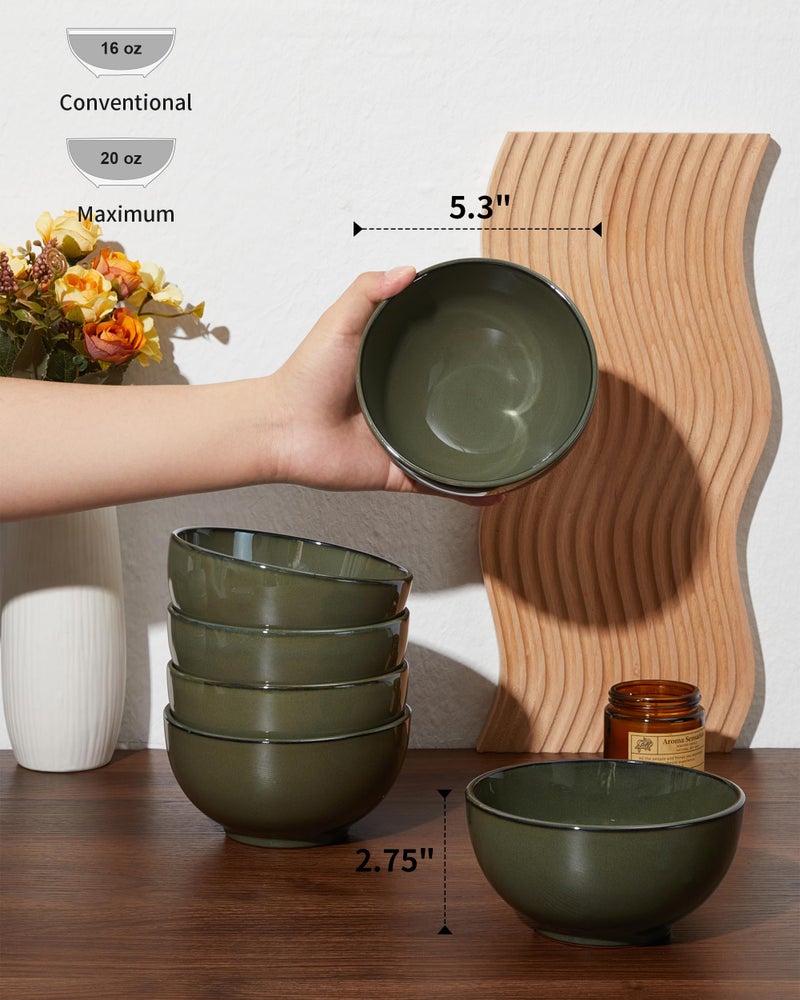 Pokini 5.3" Cereal Bowls & Dessert Bowls Set of 6-20 Oz Small Bowls for Kitchen-Ceramic Bowl for Cereal, Soup, Oatmeal, Salad, Ramen, Noodle, Rice, Yogurt-Dishwasher & Microwave Safe, Blackish Green - Image 2
