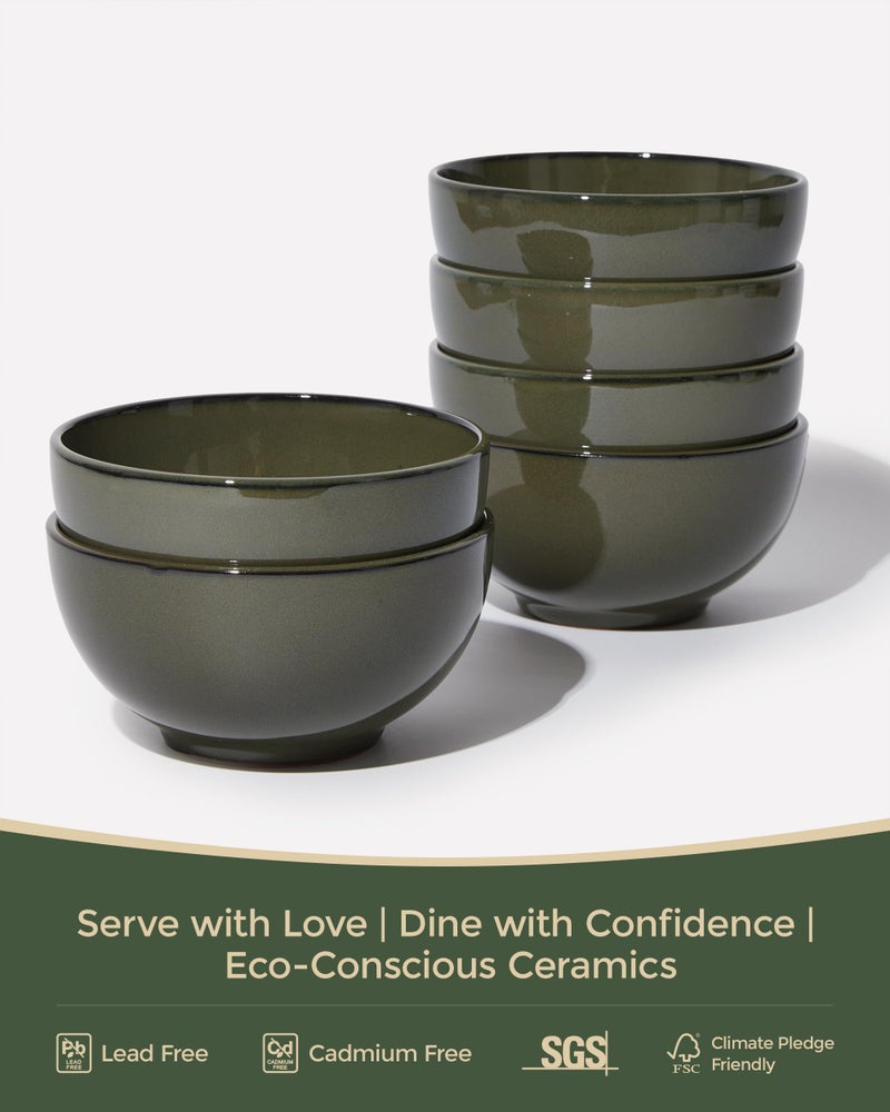 Pokini 5.3" Cereal Bowls & Dessert Bowls Set of 6-20 Oz Small Bowls for Kitchen-Ceramic Bowl for Cereal, Soup, Oatmeal, Salad, Ramen, Noodle, Rice, Yogurt-Dishwasher & Microwave Safe, Blackish Green - Image 4