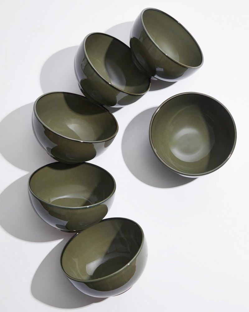 Pokini 5.3" Cereal Bowls & Dessert Bowls Set of 6-20 Oz Small Bowls for Kitchen-Ceramic Bowl for Cereal, Soup, Oatmeal, Salad, Ramen, Noodle, Rice, Yogurt-Dishwasher & Microwave Safe, Blackish Green - Image 1