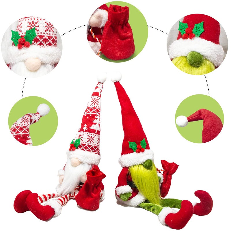 Bwfy Christmas Decor Christmas Gnomes Plush 2Pcs Christmas Decorations For Home Holiday Party Gifts Christmas Elf Santa Gnome Ornaments Christmas Tiered Tray Decor - Image 3
