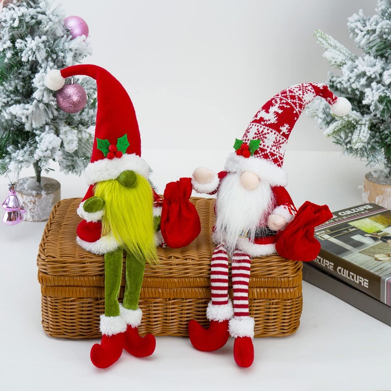 Bwfy Christmas Decor Christmas Gnomes Plush 2Pcs Christmas Decorations For Home Holiday Party Gifts Christmas Elf Santa Gnome Ornaments Christmas Tiered Tray Decor - Image 5