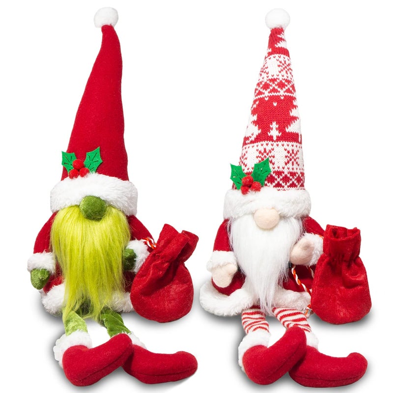 Bwfy Christmas Decor Christmas Gnomes Plush 2Pcs Christmas Decorations For Home Holiday Party Gifts Christmas Elf Santa Gnome Ornaments Christmas Tiered Tray Decor - Image 1