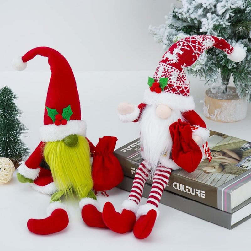 Bwfy Christmas Decor Christmas Gnomes Plush 2Pcs Christmas Decorations For Home Holiday Party Gifts Christmas Elf Santa Gnome Ornaments Christmas Tiered Tray Decor - Image 4