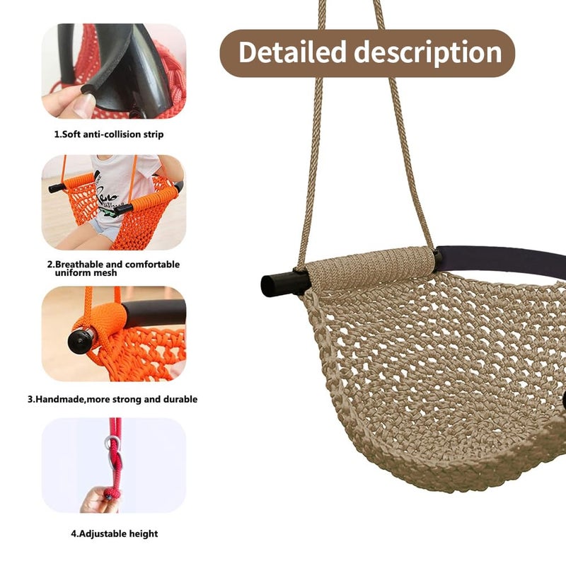ROPECUBE Hand-Knitting Toddler Swing, Swing Seat for Kids with Adjustable Ropes, Little tikes Swings Set, for Outdoor Indoor, Playground, Backyard (Light Brown) - Image 3