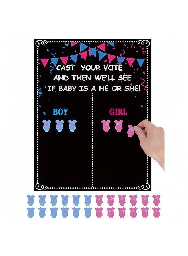 عالم البالونات لوحة للكشف عن جنس المولود مع ملصقات، لعبة تخمين جنس المولود باللونين الوردي والأزرق، 54 ملصقًا باللونين الوردي والأزرق (27 للأولاد، 27 للبنات)، ملصقات للتصويت على جنس المولود، لعبة تصويت للضيوف، مناسبة لحفلات استقبال المولود. - Image 1