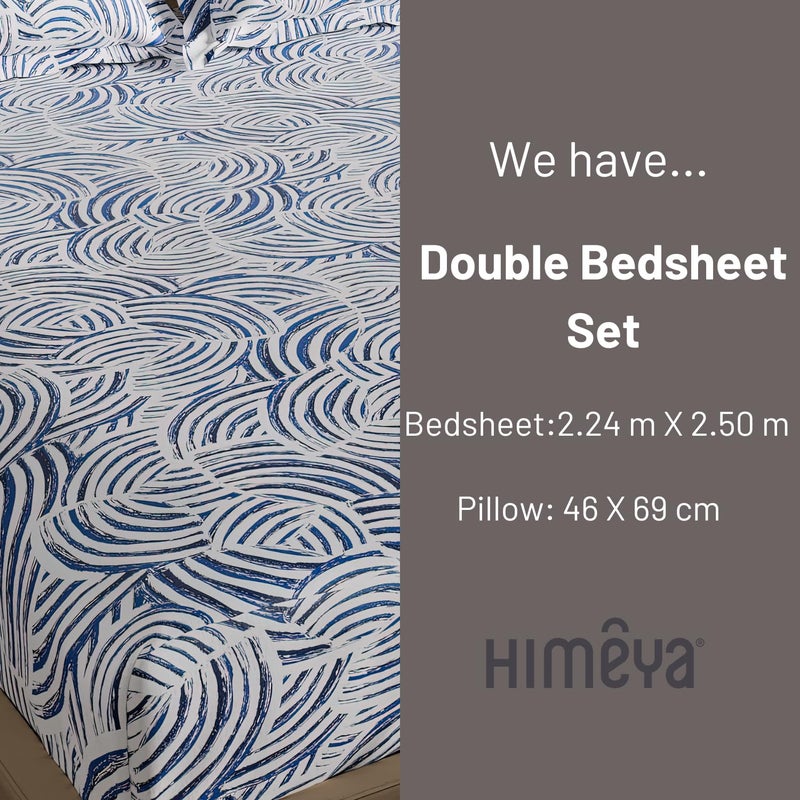 Himêya Himeya 100 Cotton 180 TC Bedsheet Double Size Bedsheet Double Bed Size with 2 Pillow Covers Tidal Moonlit Sky - Image 3