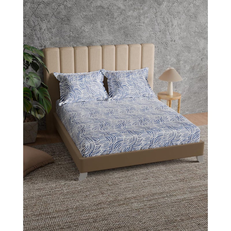 Himêya Himeya 100 Cotton 180 TC Bedsheet Double Size Bedsheet Double Bed Size with 2 Pillow Covers Tidal Moonlit Sky - Image 1