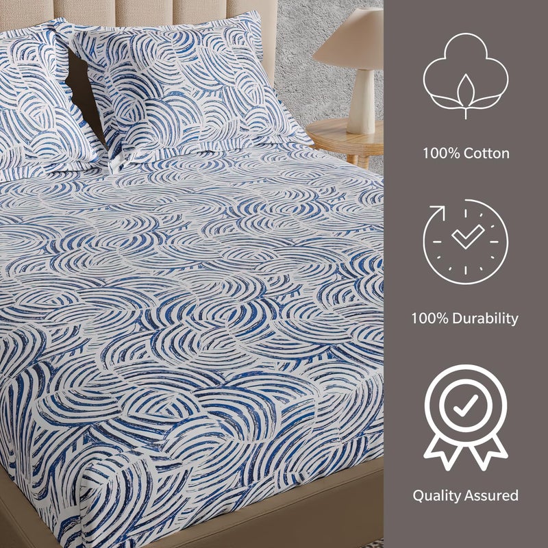 Himêya Himeya 100 Cotton 180 TC Bedsheet Double Size Bedsheet Double Bed Size with 2 Pillow Covers Tidal Moonlit Sky - Image 2