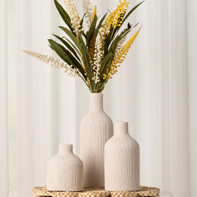 Vanselia Ceramic Vase Home Table Decor - White Flower Vase Set of 3 Living Room Kitchen Decorations Farmhouse Modern Rustic Vases Decorative Centerpiece for Shelf Bedroom Office Bathroom Dining Coffee Desk - Image 5