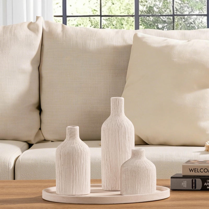 Vanselia Ceramic Vase Home Table Decor - White Flower Vase Set of 3 Living Room Kitchen Decorations Farmhouse Modern Rustic Vases Decorative Centerpiece for Shelf Bedroom Office Bathroom Dining Coffee Desk - Image 4