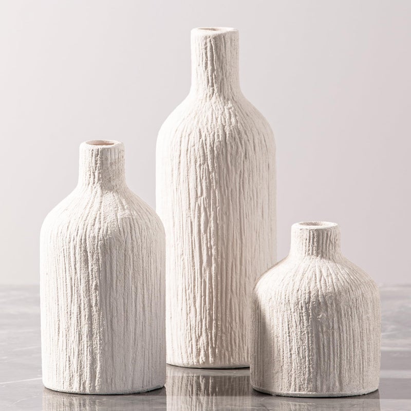 Vanselia Ceramic Vase Home Table Decor - White Flower Vase Set of 3 Living Room Kitchen Decorations Farmhouse Modern Rustic Vases Decorative Centerpiece for Shelf Bedroom Office Bathroom Dining Coffee Desk - Image 1