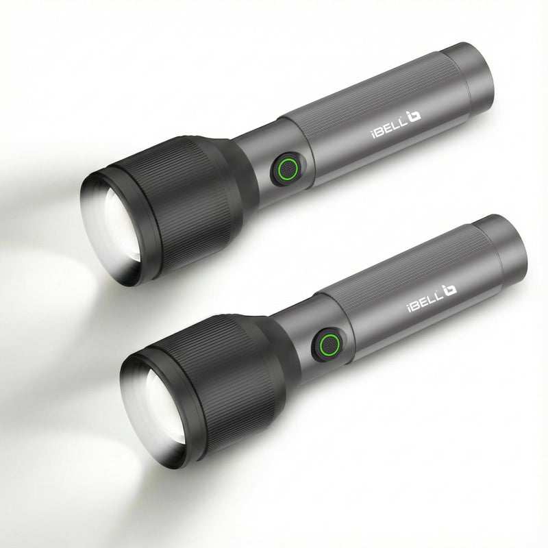 IBELL LUMINEX 850 Rechargeable Torch Light – Pack of 2| High Power LED,3 Light Modes,15W,2200 mah Battery Telescopic Zoom,USB-C Charging, Aluminium Flashlight for Home, Outdoor & Emergency Use (Grey) - Image 3