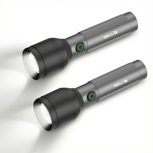 IBELL LUMINEX 850 Rechargeable Torch Light – Pack of 2| High Power LED,3 Light Modes,15W,2200 mah Battery Telescopic Zoom,USB-C Charging, Aluminium Flashlight for Home, Outdoor & Emergency Use (Grey) - Image 1