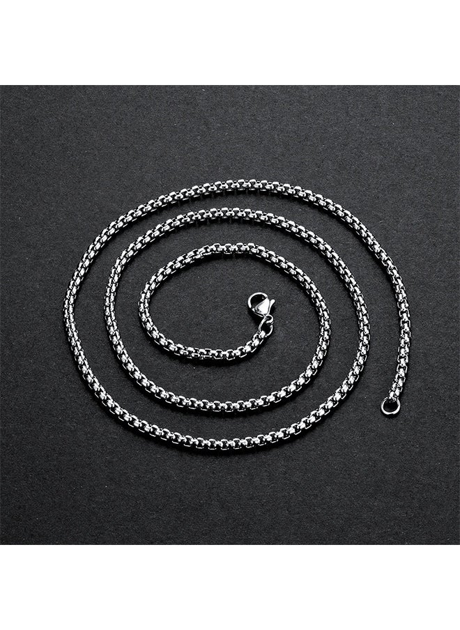 HS Square Pearl Chain Titanium Steel Chain Stainless Steel Chain, Men's Fashion Versatile Necklace (Silver, 2.5mm/65cm)  - Image 5