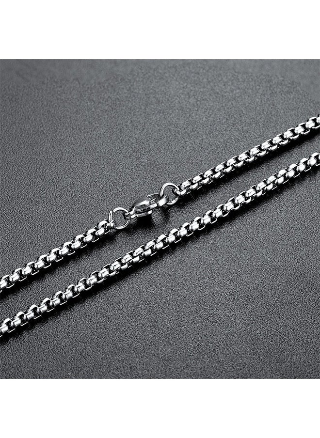 HS Square Pearl Chain Titanium Steel Chain Stainless Steel Chain, Men's Fashion Versatile Necklace (Silver, 2.5mm/65cm)  - Image 3