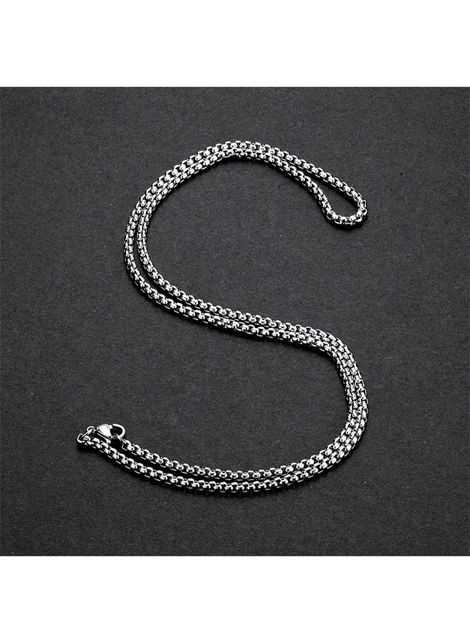 HS Square Pearl Chain Titanium Steel Chain Stainless Steel Chain, Men's Fashion Versatile Necklace (Silver, 2.5mm/65cm)  - Image 4