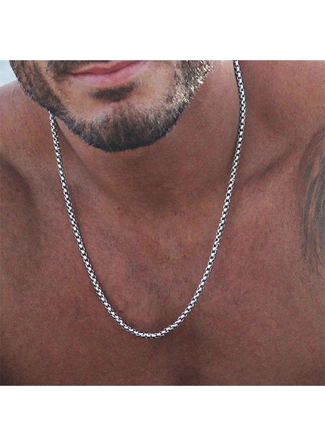 HS Square Pearl Chain Titanium Steel Chain Stainless Steel Chain, Men's Fashion Versatile Necklace (Silver, 2.5mm/65cm)  - Image 1