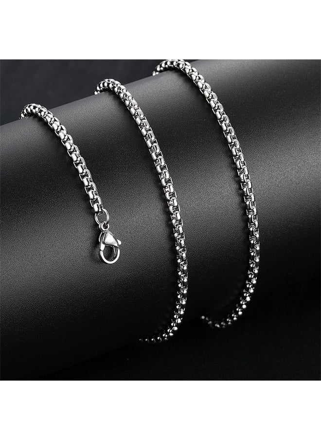 HS Square Pearl Chain Titanium Steel Chain Stainless Steel Chain, Men's Fashion Versatile Necklace (Silver, 2.5mm/65cm)  - Image 2