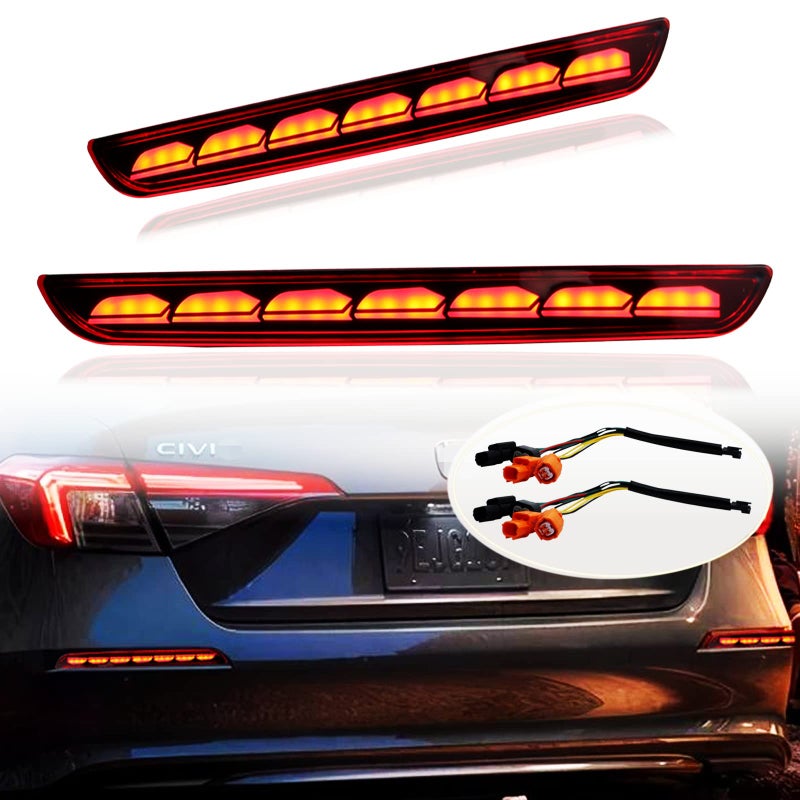 PGTOPONE Red LED Rear Bumper Reflectors Fog Brake Tail Light Lamps Turn Signal Light Plug and play Compatible with Honda CIVIC 11th 2022 2023 LX EX Touring Sport Sedan Accessories