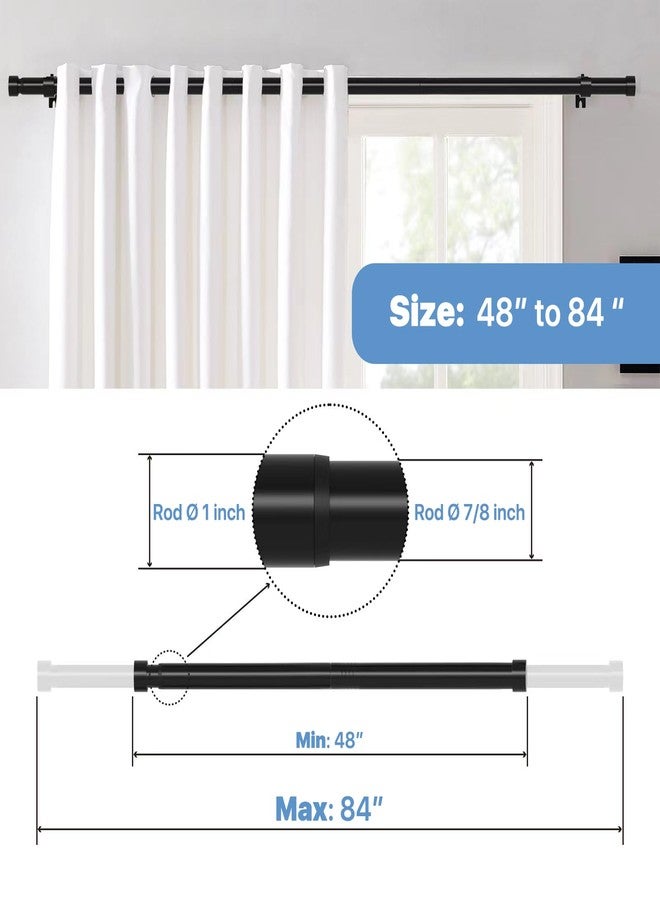 ATUHOLA Black Curtain Rod 84 inch, Heavy Duty Curtain Rods for Windows Adjustable, 1 inch Metal Drapery Rods with End Cap Finials, Modern Drapery Rods for Sliding Door, Bedroom, Living Room - Image 2