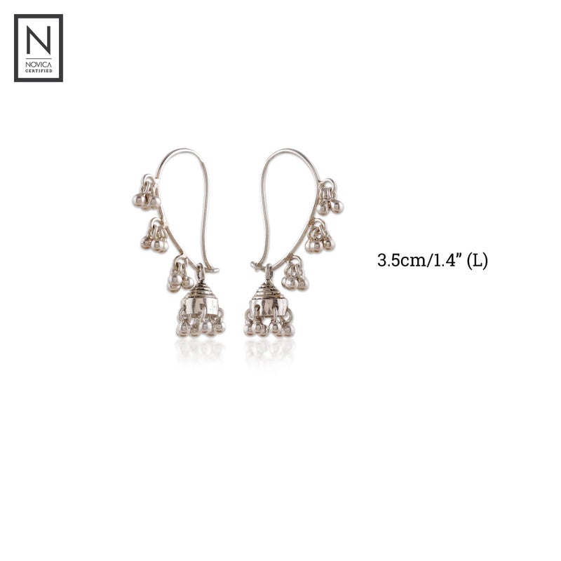 NOVICA Artisan Handcrafted Sterling Silver Chandelier Earrings | Jhumka Chandelier Earrings | Filigree Chandelier Earrings | Sterling Silver Jhumka Earrings | Sterling Silver Chandelier Earrings - Image 3