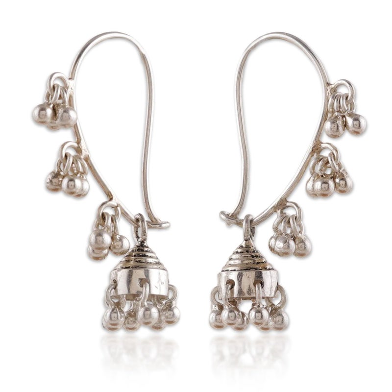 NOVICA Artisan Handcrafted Sterling Silver Chandelier Earrings | Jhumka Chandelier Earrings | Filigree Chandelier Earrings | Sterling Silver Jhumka Earrings | Sterling Silver Chandelier Earrings - Image 1