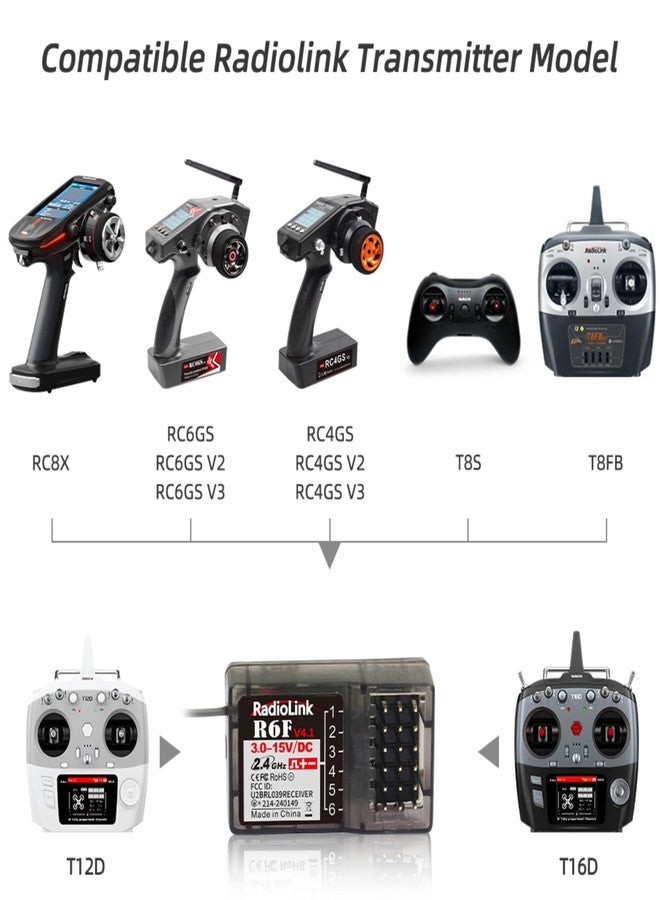 Radiolink R6F 2 PCS 2.4Ghz RC Car/Boat Receivers 6 Channels Low Response Latency RC Training Lightweight for Remote Controller RC4GS V3 RC6GS V3 RC8X (No Gyro) - Image 3