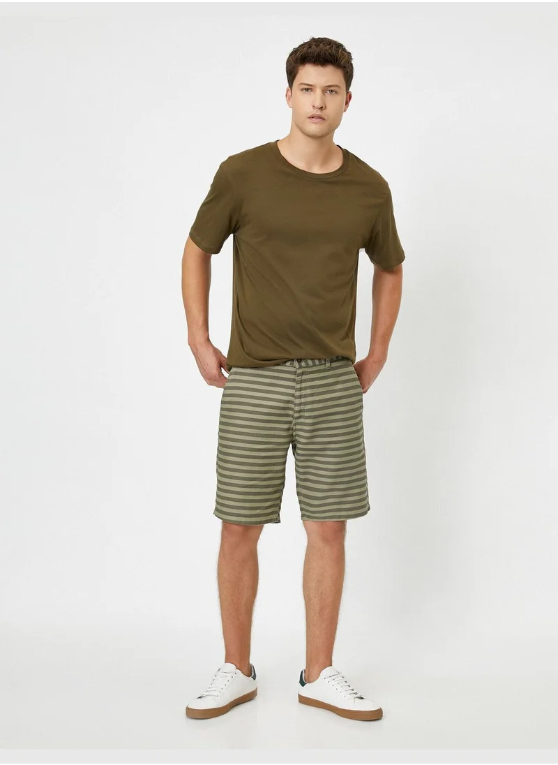 KOTON Striped %100 Cotton Woven Bermuda Shorts