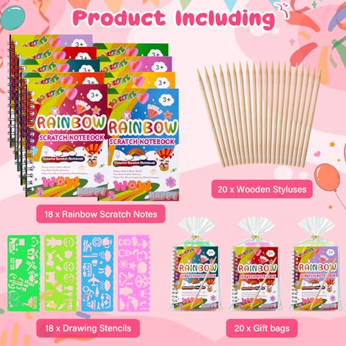 HONLYNE Party Favors 18 Pcs Rainbow Scratch Art Notebook Loot Bag Fillers for Kids Classroom Goodie Bag Fillers Birthday Party Favors Bulk Gifts for Girls Boys Return Crafts Halloween Christmas New Year - Image 5