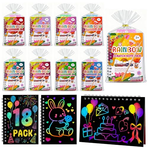 HONLYNE Party Favors 18 Pcs Rainbow Scratch Art Notebook Loot Bag Fillers for Kids Classroom Goodie Bag Fillers Birthday Party Favors Bulk Gifts for Girls Boys Return Crafts Halloween Christmas New Year - Image 1