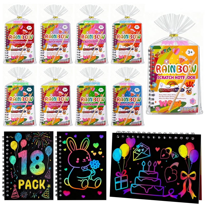 HONLYNE Party Favors 18 Pcs Rainbow Scratch Art Notebook Loot Bag Fillers for Kids Classroom Goodie Bag Fillers Birthday Party Favors Bulk Gifts for Girls Boys Return Crafts Halloween Christmas New Year - Image 3