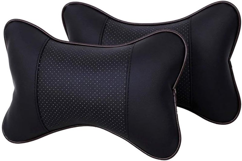 Lurowo 2 Pieces Car Headrest Pillow Neck Support - PU Leather with Removable Cover and Memory Foam Cushion - Image 1